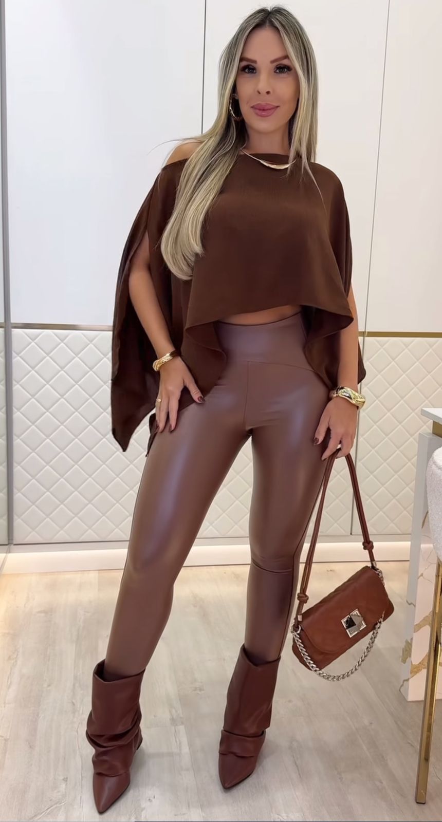 Calça Legging Montaria Pu Couro Sintético Justa Premium