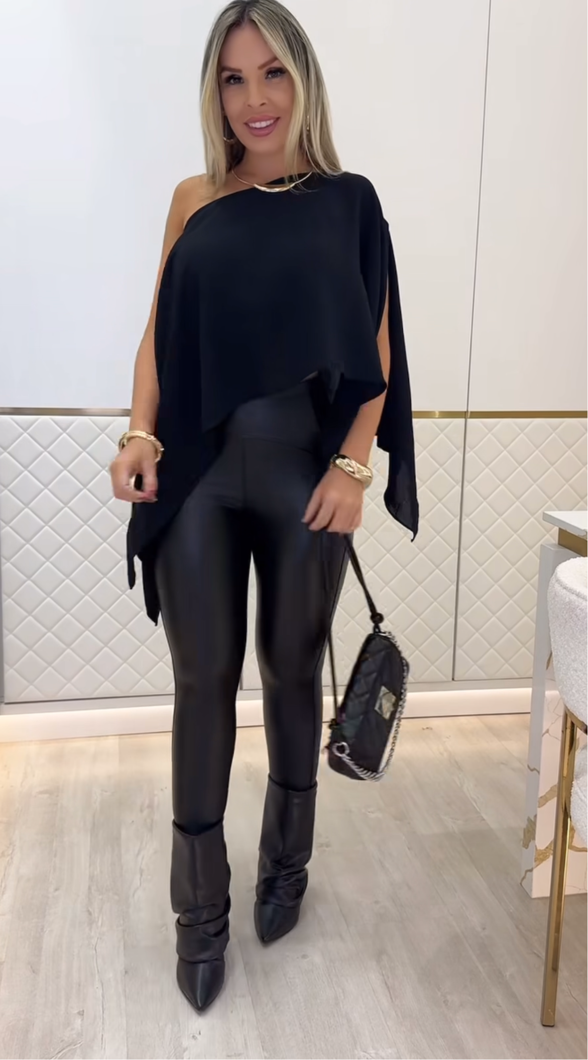Calça Legging Montaria Pu Couro Sintético Justa Premium