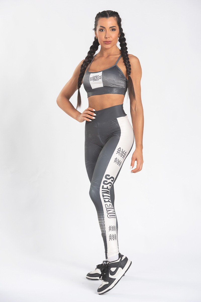 Conjunto Legging Cinza e Branco