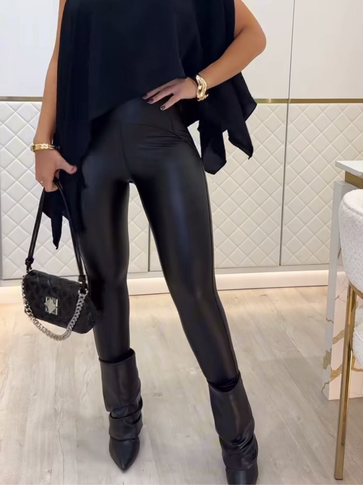 Calça Legging Montaria Pu Couro Sintético Justa Premium