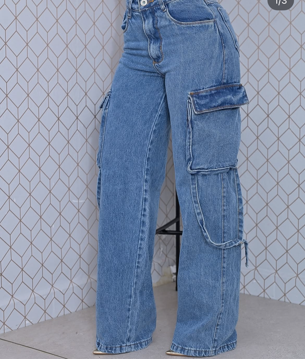 Calça Jeans feminina confortável estilo cargo  Premium